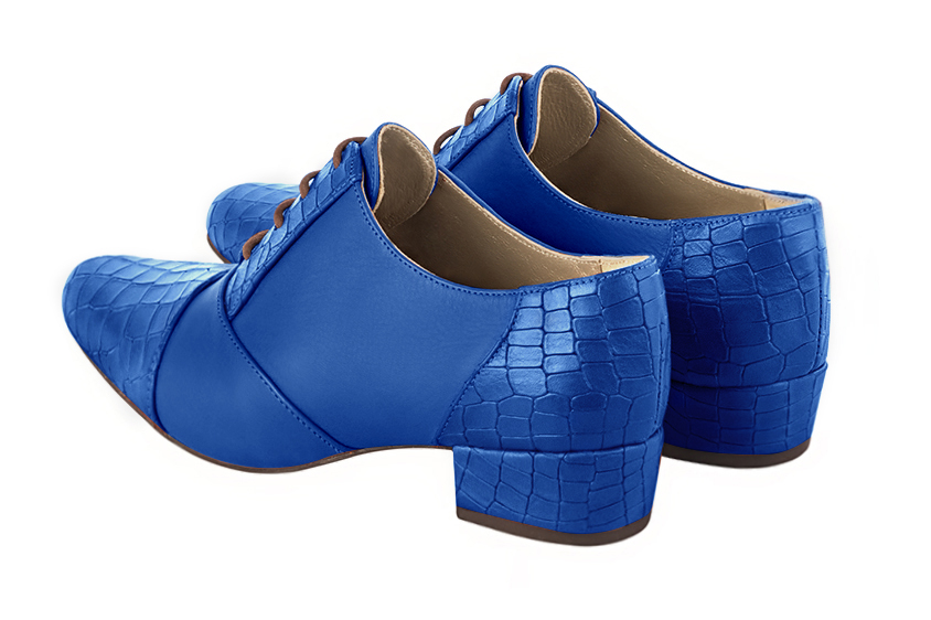 Electric blue women's essential lace-up shoes. Round toe. Low block heels. Rear view - Florence KOOIJMAN